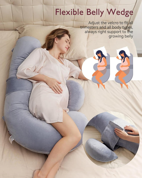 Momcozy Pregnancy Pillow, Original F Shaped Maternity Pillow for Pregnant Women with Adjustable Wedge Pillow, Full Body