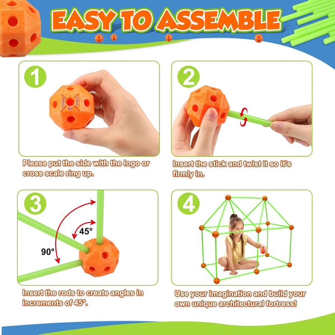 Fort Building Kit for Kids - 100 Pcs Glow in The Dark Creative STEM Toys for Indoor Outdoor Fun, Ages 5-10