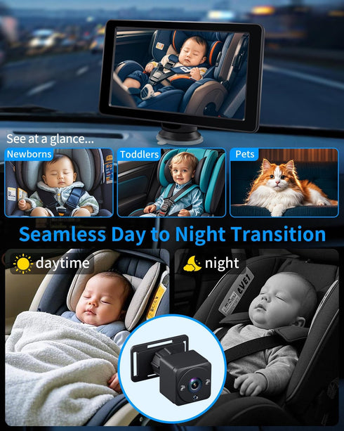 Faninso V5 V5 150 Car Baby Monitor Camera, Compatible with Carplay Screen, Car Camera with HD Night Vision, Invisible