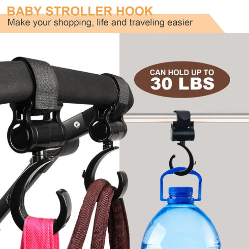 3 Pcs Walker Hook Hanging, 360° Rotation Baby Stroller Wheelchair Hanger Clip for Diaper Bags and Mommy Organizers