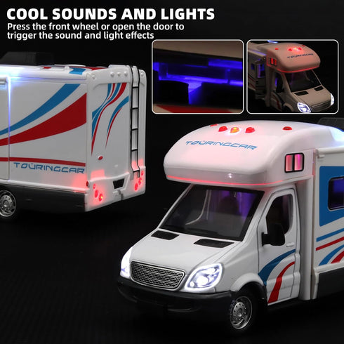 NOVAFUSION 3 4 5 6 7 8 9 4-8White Toy Campers for Kids Toy RV,Die Cast Metal Toy Camper for Year Old, Pull Back RV Toy