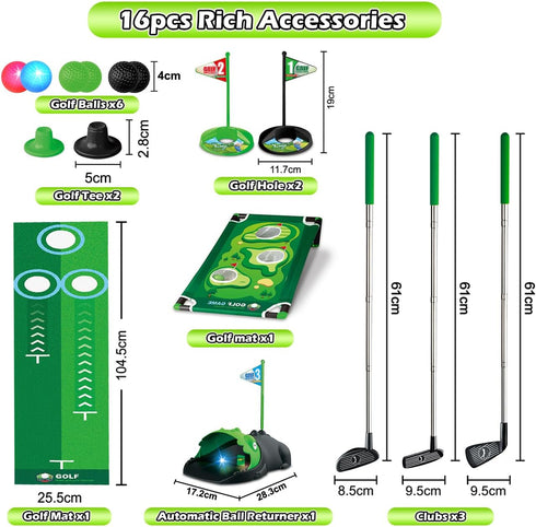 3 1 Set 3-8 3+ TERRAMUS in Kids Golf with Dinosaur Automatic Golf Returner, Golf Cornhole Board, Led Light Up Balls