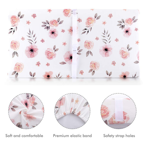 Tyke Bliss Pink Changing Pad Cover for Girls – Super Soft 100% Combed Cotton Jersey Knit Stretchy Floral Covers