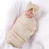 OMUKY Newborn Receiving Blanket Bow Headband and Beanie Set, Baby Swaddle Wrap (Khaki)