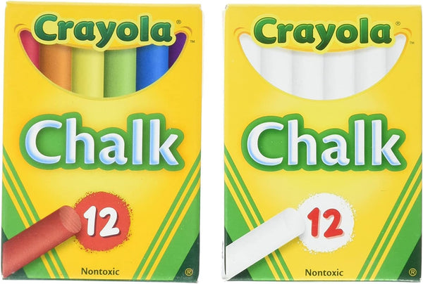 Crayola Non-Toxic Bundle: White Chalk (12 ct box) and Colored Chalk (12 ct box)