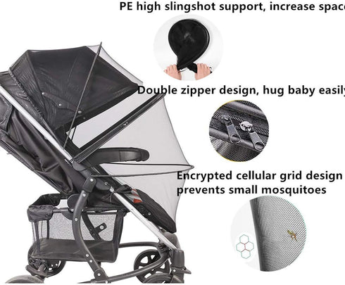 Stroller Mosquito Net, Baby Bassinet Net Cover, Universal Pram Zipper Mesh Bug Net for Pushchair