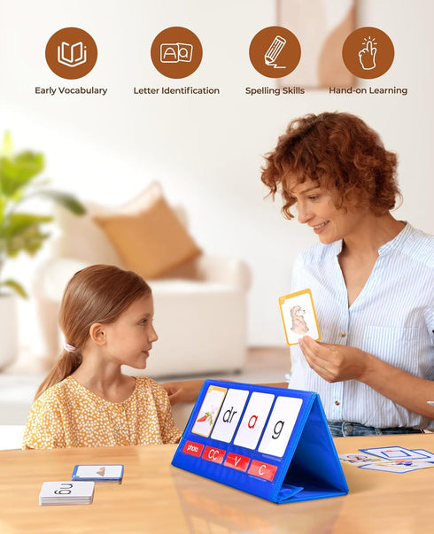 Gamenote Word Building Desktop Pocket Chart - CVCC & CCVC Word Phonics GameSight Words Flash Cards Kindergarten