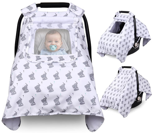 Car Seat Cover Baby, Carseat Covers Baby with 2 Layers Breathable Windows,