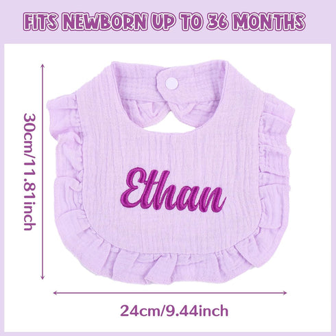 Van Fan & Shi Monogrammed Personalized Embroidered Baby Bib pure Cotton Muslin with Name, Customed Baby Girl Soft Bib