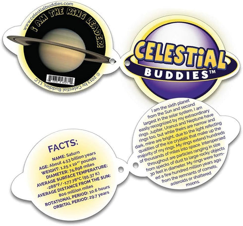 10" 0+ Celestial Buddies Saturn Buddy | Soft Stuffed Plush, Embroidered Features, Fun Planet Facts Tag for Kids STEM