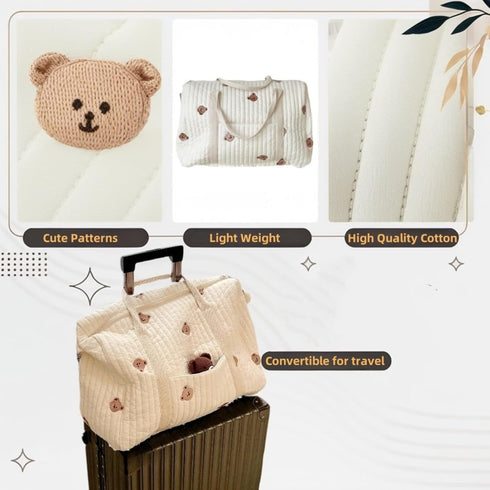 RSENFREMIOR Mommy,Bear Diaper bag Tote,Large Hospital Bag for Baby Stroller Storage Bag