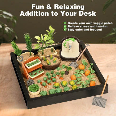 56 Dreamon Zen Sand Garden for Desk - Vegetable Gardening Themed Sand Tray Therapy Kit with Accessories & Encouragement