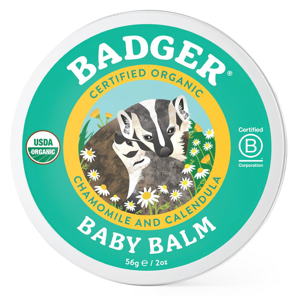 Badger Baby Balm with Chamomile Calendula, Organic Baby Moisturizer for Cradle Cap, Diaper Rash, 2 oz