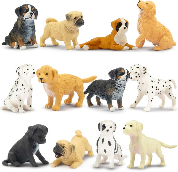 Toymany 12PCS Mini Dog Figurines Playset, Realistic Detailed Plastic Puppy Figures, Hand Painted Tiny Dogs