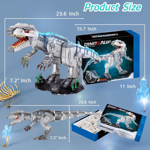 Light Up Dinosaur Building Block Sets, Glowing Tyrannosaur Kits for Boys 6+ and Adults, 23.6 Inch Size