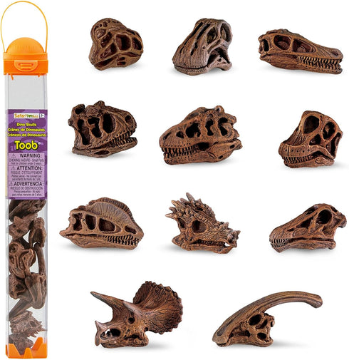 Safari Ltd Dinosaur Skulls TOOB - 11 Mini Figurines Including Velociraptor, Brachiosaurus, and More - Educational Toy