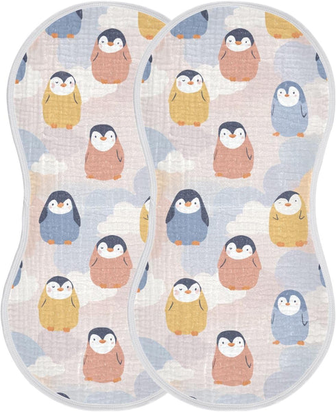 decor gift 4 Pack 22x11in Cotton Burp Cloths Soft Touch Cute Cartoon Penguin wash rag for Babies Girls and Boys