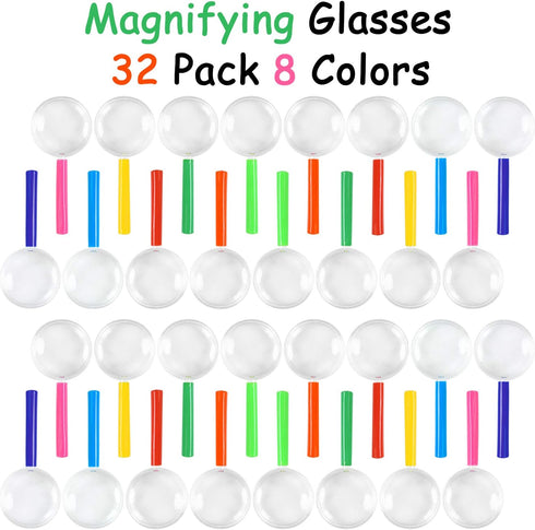 Elcoho 32 Pack Colorful Plastic Magnifying Glasses for Young People Party Favors Educational Toys with Storage Bag