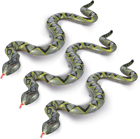 FUTUREPLUSX Inflatable Fake Snake, 3PCS Blow Up Pool Snake Floats for Reptile Jungle Party Decorations