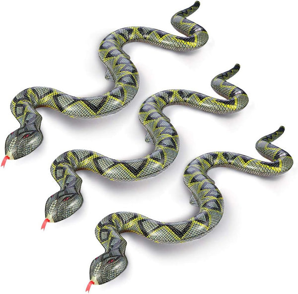 FUTUREPLUSX Inflatable Fake Snake, 3PCS Blow Up Pool Snake Floats for Reptile Jungle Party Decorations