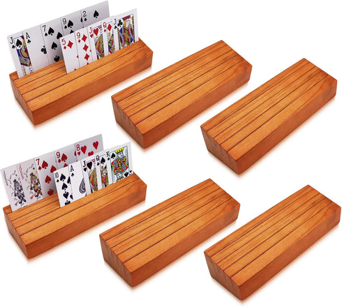 Playing Cards Holder for Kids and Adults - Set of 6 Wood Racks for Organizing Card Decks on Game Tables (Orange 6set)
