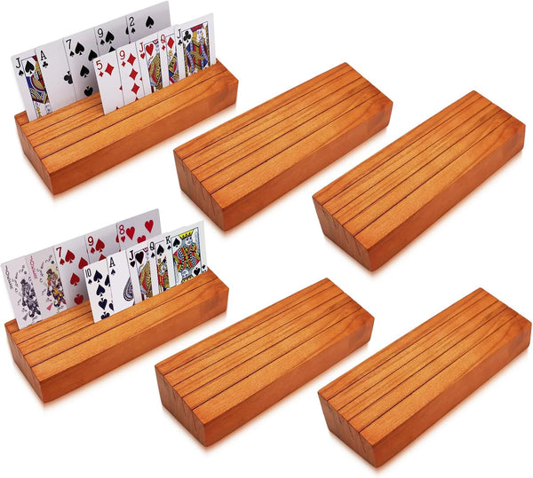 Playing Cards Holder for Kids and Adults - Set of 6 Wood Racks for Organizing Card Decks on Game Tables (Orange 6set)