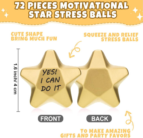 72 1.6 Inch DEEKIN Pieces Star Stress Balls Mini Foam Ball Stress Relief Toys for Teens, Adults, Student Prizes, Party
