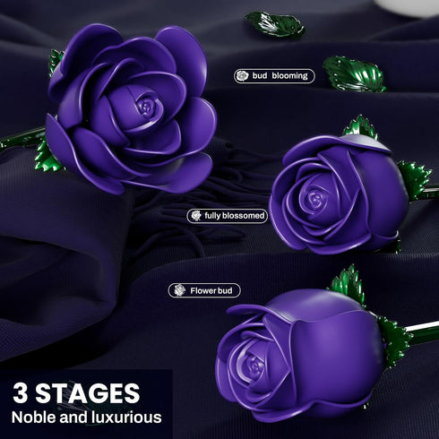 XGSHJ Set 12 Pack Purple Rose Bouquet Building for Girls & Boys - Botanical Collection Gift for Easter Basket