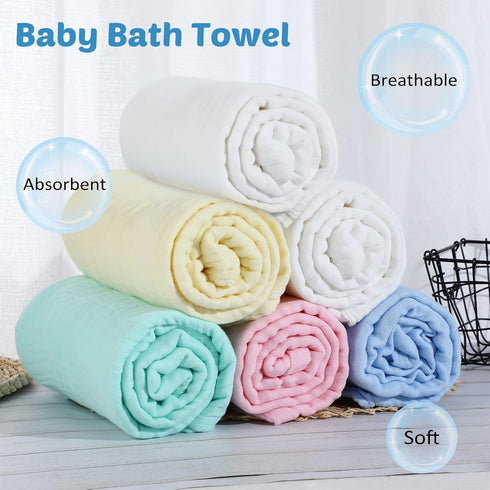 6 Pack Set 43.3x43.3 Inch 6 Chumia Baby Muslin Bath Towels Large Layers Soft Cotton Breathable Quick Dry Swaddle