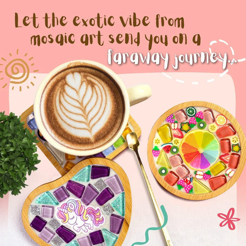 Glittery Garden Mosaic Craft Kit - Decorate Your Own Unicorn and Rainbow Design Coaster with Glass Tiles. Birthday