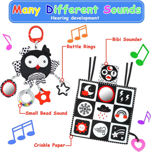 Black and White High Contrast Baby Toys, Soft Montessori Sensory Toys for Newborn Infant Development