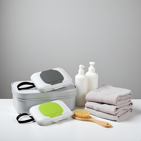 Dwuww 2Pcs Travel Wipe Holder Grey Green Reusable Wet Wipe Container Box Strollers Hanging Wipes Dispensers Wipe Case