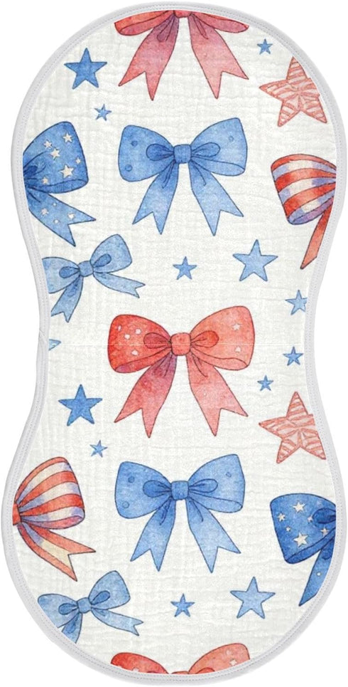 decor gift Cotton Muslin Burp Cloth Soft Touch Patriotic Ribbons 4th of July Baby