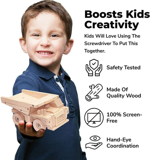 Kraftic Woodworking Building Kit for Kids and Adults, 3 Educational DIY Projects - Tow Truck, Birdhouse, Dump Truck