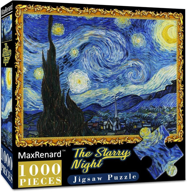 MaxRenard Starry Night Puzzle 1000 Pieces, Van Gogh Artwork Jigsaw Puzzle for Adults, Family Game
