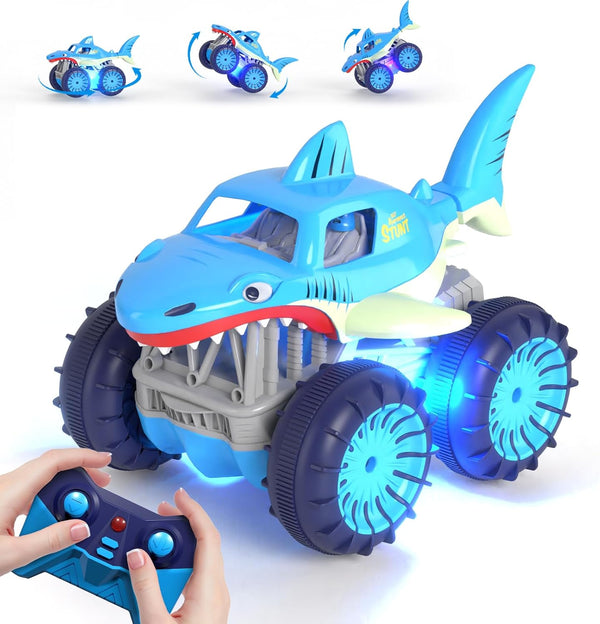 MaxTronic Remote Control Car, 2.4Ghz Amphibious RC Shark Monster Truck Toys, 4WD All Terrain for Boys Girls 3-12 Years