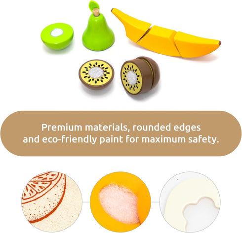 Set 3+ Cutting Fruit - Wooden Play Food Kitchen Accessory, Multi - Pretend Play Accessories, Wooden Cutting Fruit Toys