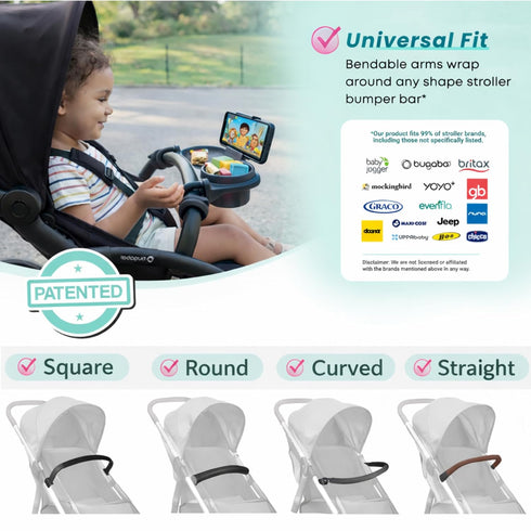 Pack Swanoo Universal Stroller Snack Tray with Phone Holder | Compatible with Nuna Mockingbird Bugaboo Uppababy |