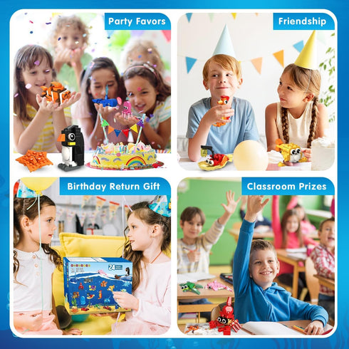 HOGOKIDS 24 Pack Party Favors for Kids Building Set, 629PCS Marine Animals Building Blocks Toy for Goodie Bag Stuffers