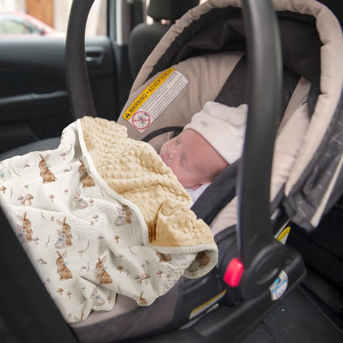 30"x40"(Bunny) lulumoon Baby Blankets for Newborn Unisex: Thermal Minky Dotted Backing with Bunny Print - Muslin