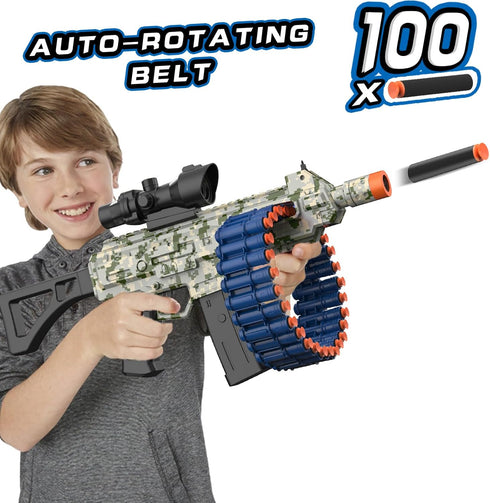 Electric Automatic Toy, JakMean Toy Blaster with 30 Dart Clips and 100 Foam Darts for Outdoor Shooting Games