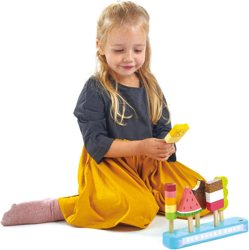 13 6 3+ Tender Leaf Toys - Ice Lolly Shop - Pieces Pretend Food Play Toy with Wooden Popsicles Ice Cream Bars
