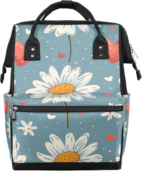 Hsnar Cute Daisy Flower Waterproof Diaper Bag Backpack Large Capacity Baby Bag with