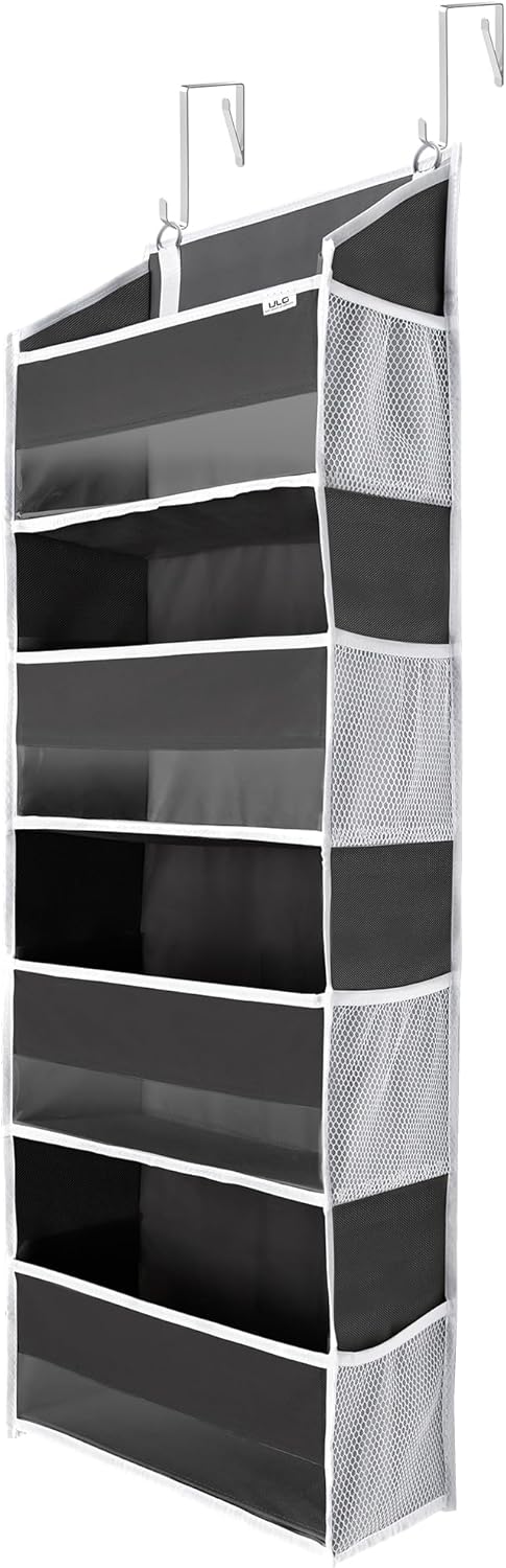 ULG 1 Pack Over Door Organizer, 4 Large Pockets and 6 Mesh Side Pockets for Bedroom Nursery Storage (Dark Grey)