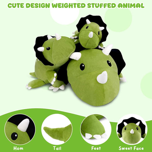 TOYSYM Weighted Stuffed Animals Triceratops, Dinosaur Plush with Weighted Beads, Cute Triceratops Dinosaur Stuffed