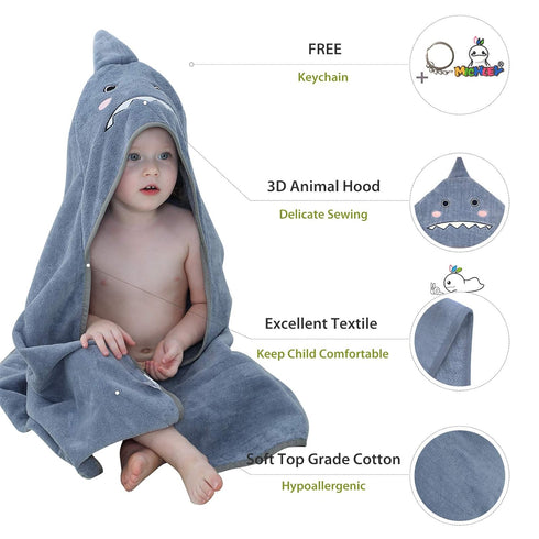 MICHLEY Unisex Baby Animal Hooded Bath Towel, Soft Cotton Beach Bathrobe for 0-6T, Grey