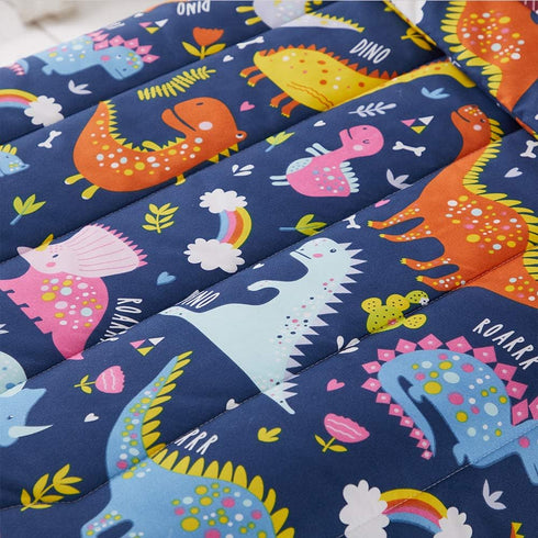 Joyreap 4 Set, Piece Toddler Bedding Standard Size Colorful Dinosaur Printed on Navy, Includes Quilted Comforter