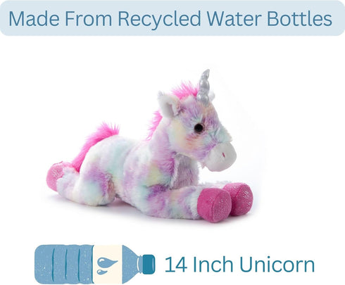 The Petting Zoo 13" Pastel Tie Dye Rainbow Unicorn with Sparkly Silver Horn