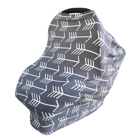 Nursing Cover for Babies, Versatile Baby Car Seat Cover for Newborn, Grey with White Arrow