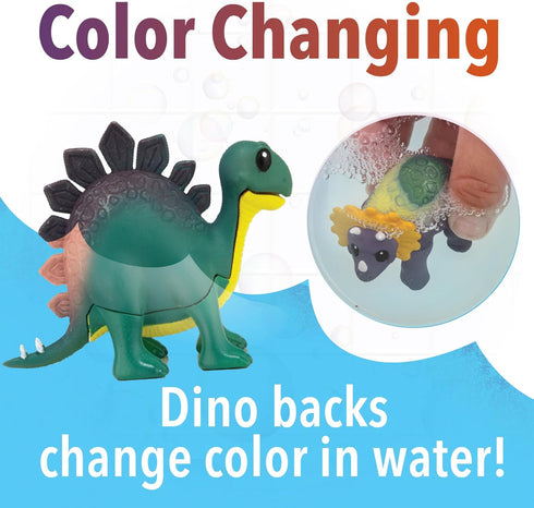 Playset 3 MindWare Dinosaur Color Splash Water Park Bathtub - Interactive Bath Toys with Color Changing Dinosaur